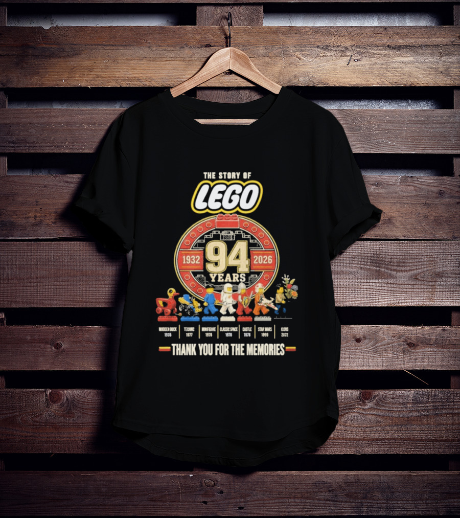The Story Of Lego 1932 2026 94 Years Thank You For The Memories History Timeline T-Shirt