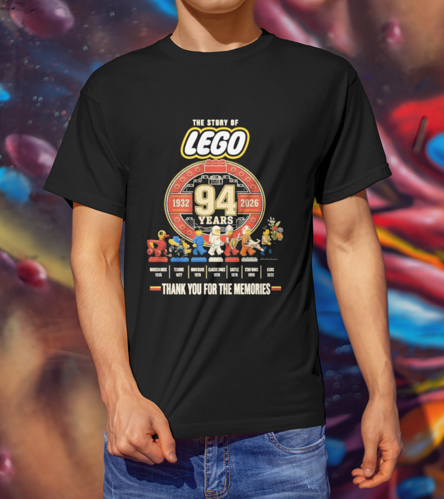 The Story Of Lego 1932 2026 94 Years Thank You For The Memories History Timeline T-Shirt
