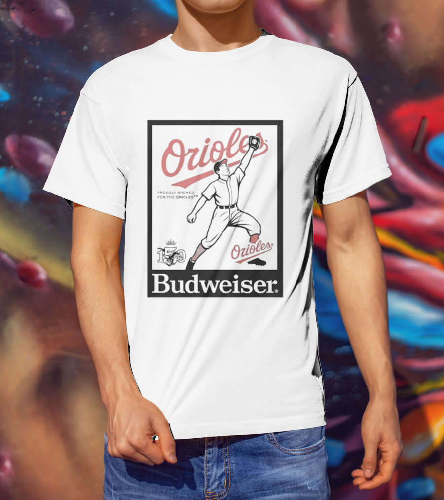 Budweiser 150 Years Orioles Baseball Vintage Player With Ball T-Shirt