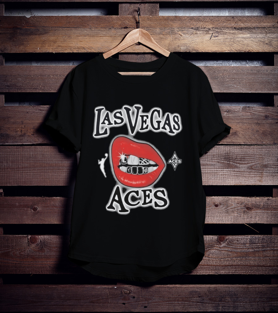 Las Vegas Aces 2026 WNBA Red Lips Grill Sketch T-Shirt