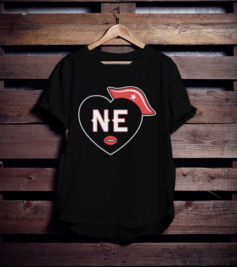 New England NE Heart Football Star Hat T-Shirt