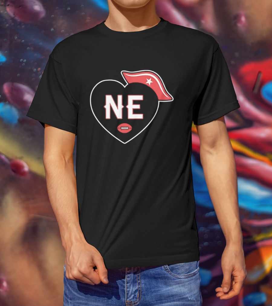 New England NE Heart Football Star Hat T-Shirt