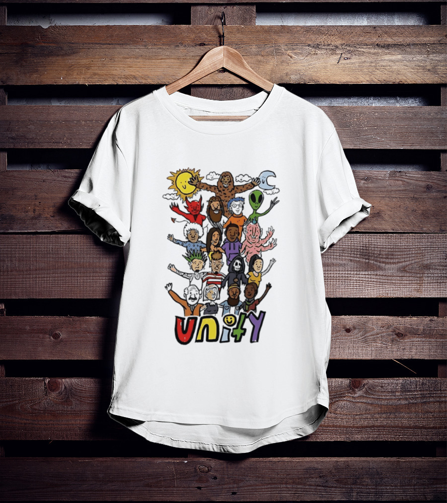 Unity Cartoon Characters Doodle Diverse Characters Aliens Bigfoot Devil Sun Moon T-Shirt