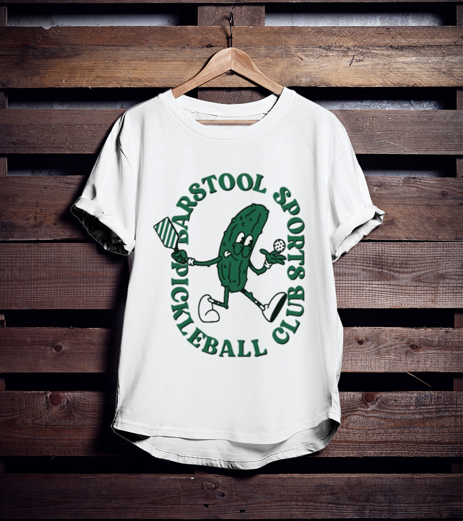 Barstool Sports Pickleball Club Animated Pickle Character With Paddle And Ball T-Shirt