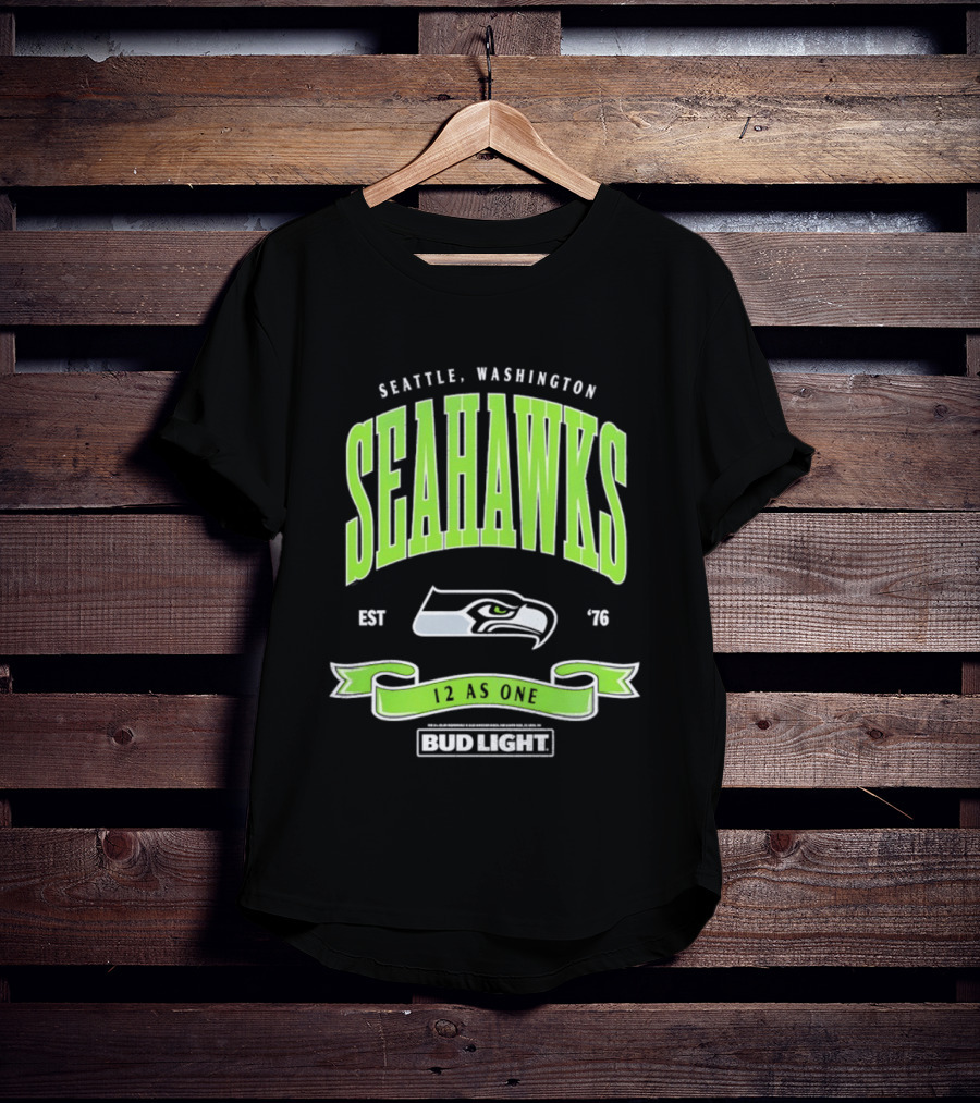 Seattle Washington Seahawks EST 76 Bud Light 12 As One T-Shirt