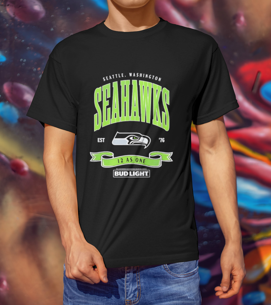 Seattle Washington Seahawks EST 76 Bud Light 12 As One T-Shirt