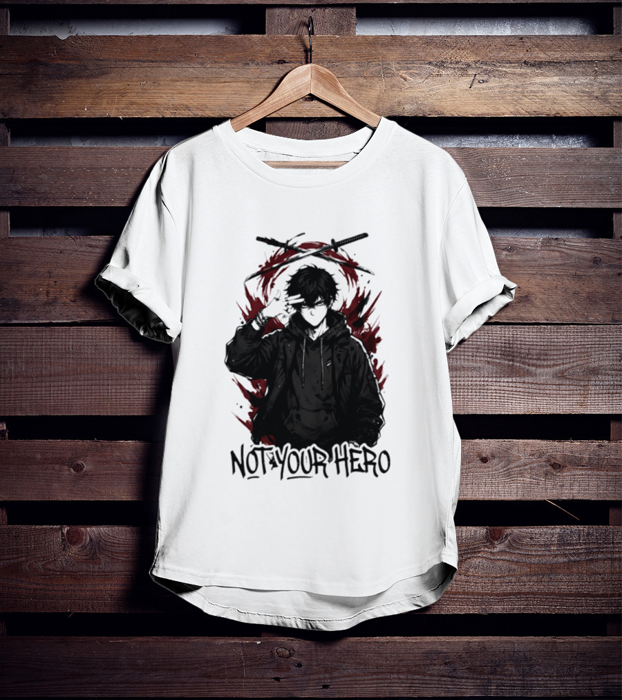 Not Your Hero Hooded Anime Boy With Katanas Manga T-Shirt