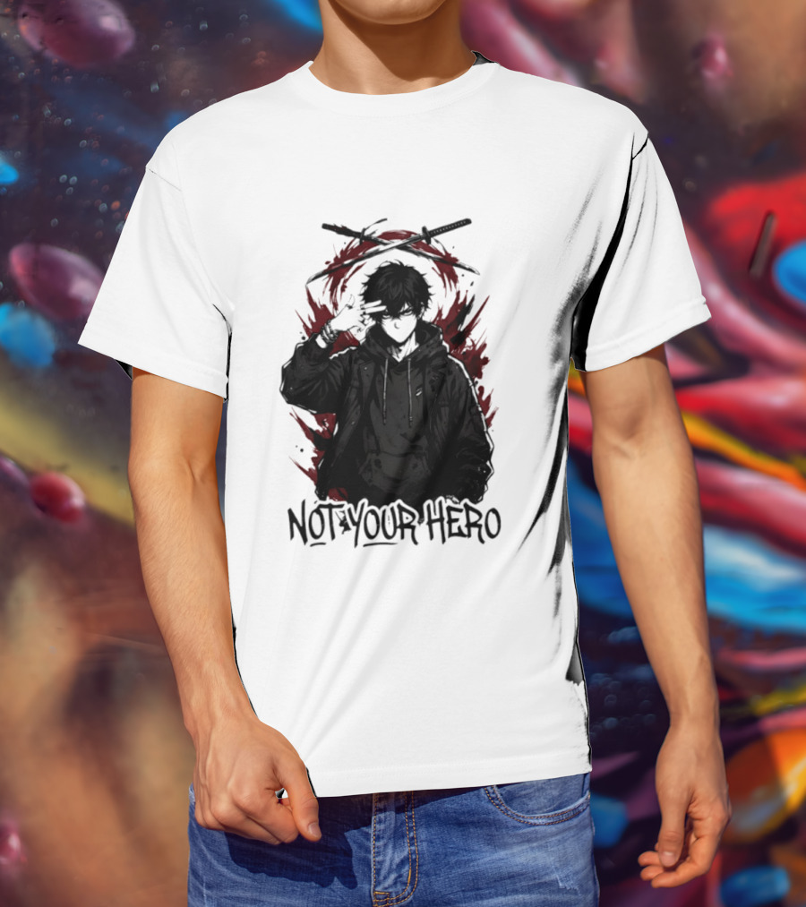 Not Your Hero Hooded Anime Boy With Katanas Manga T-Shirt