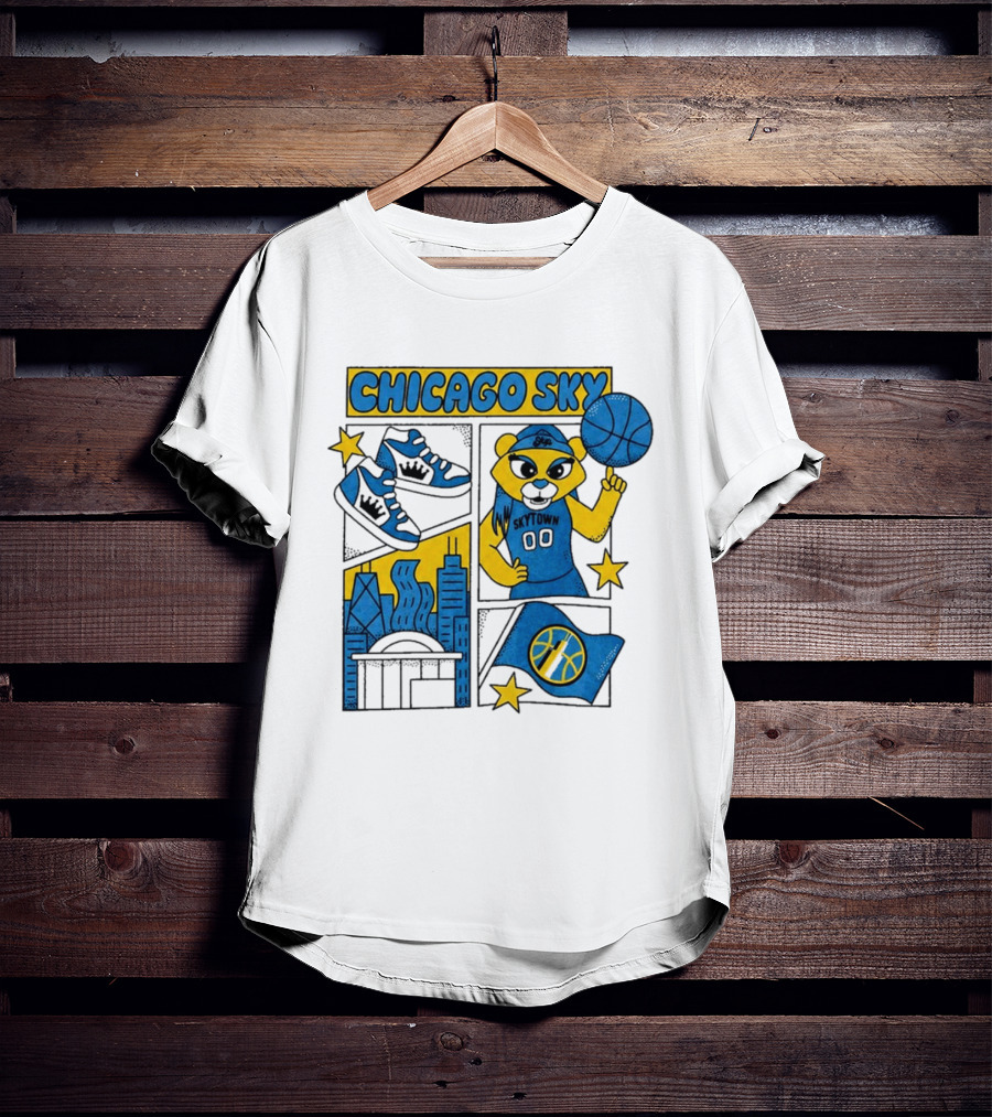 Chicago Sky Skytown Mascot And Basketball Celebration T-Shirt