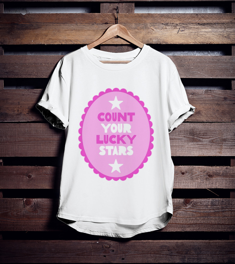 Count Your Lucky Stars Pink Oval Motivational Message T-Shirt