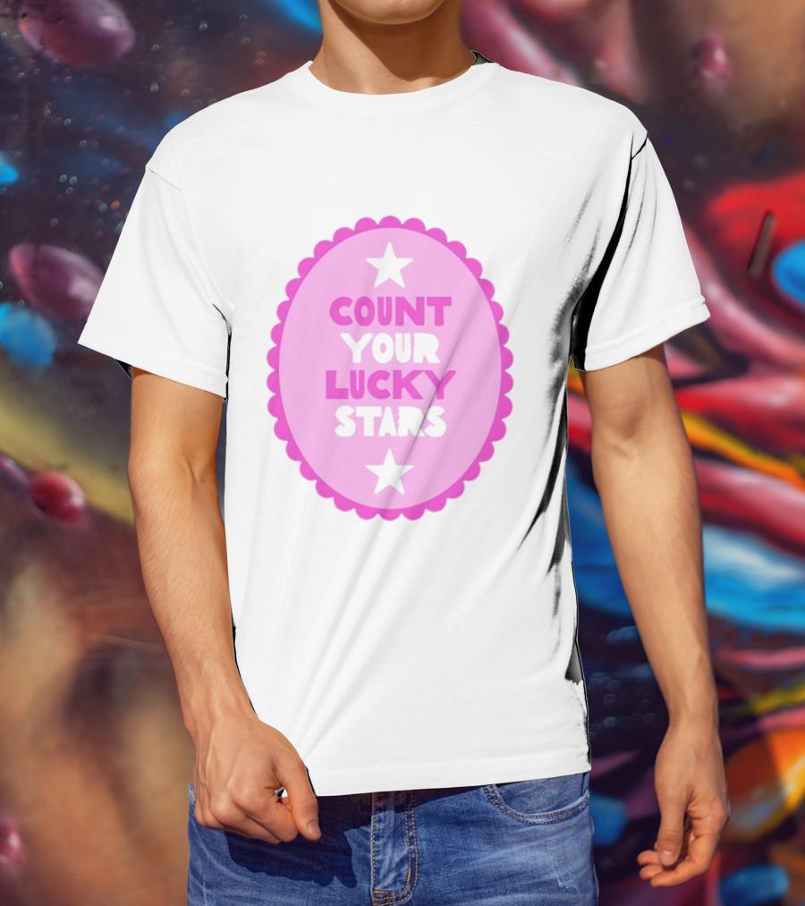 Count Your Lucky Stars Pink Oval Motivational Message T-Shirt