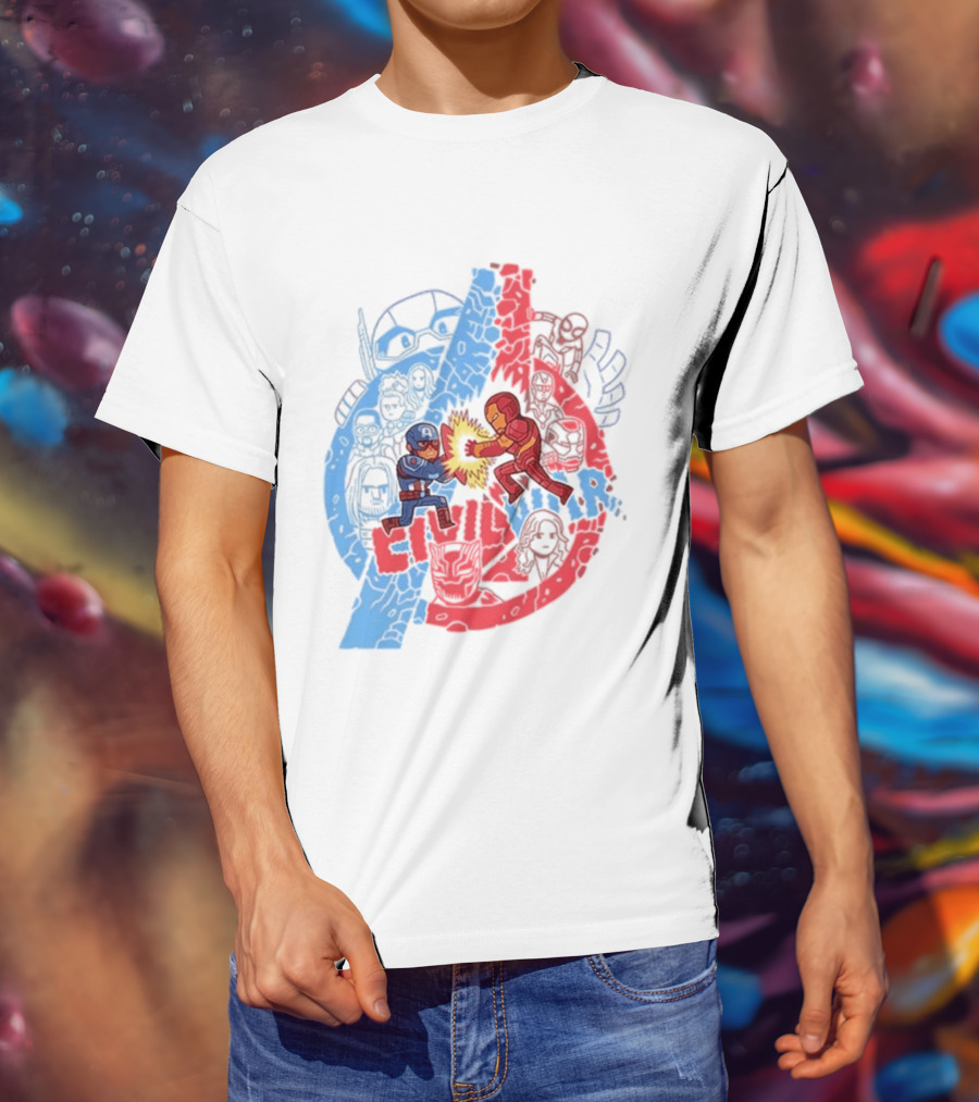 Marvel Civil War Captain America Versus Iron Man Chibi Showdown T-Shirt