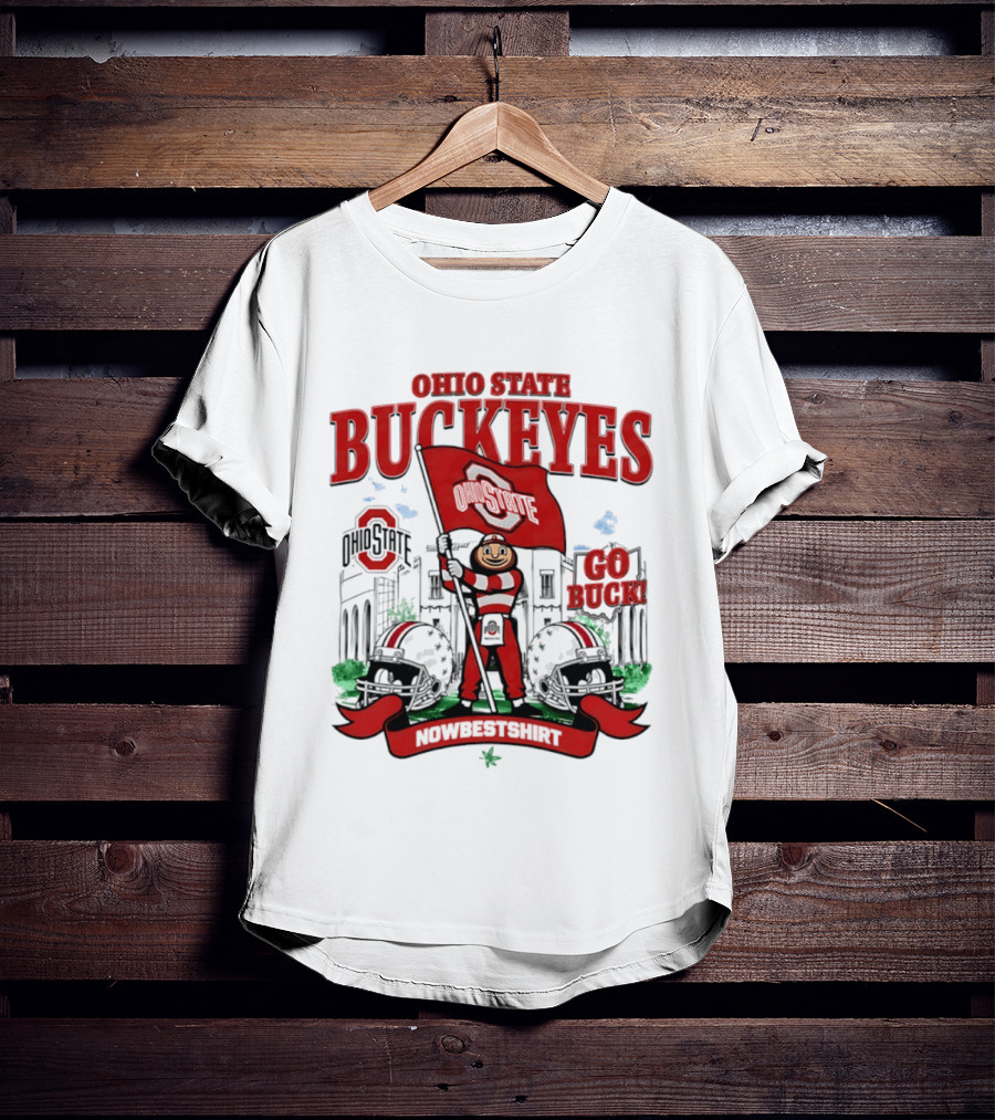 Ohio State Buckeyes Brutus Flag Go Buck Helmet Stadium Nowbes T-Shirt
