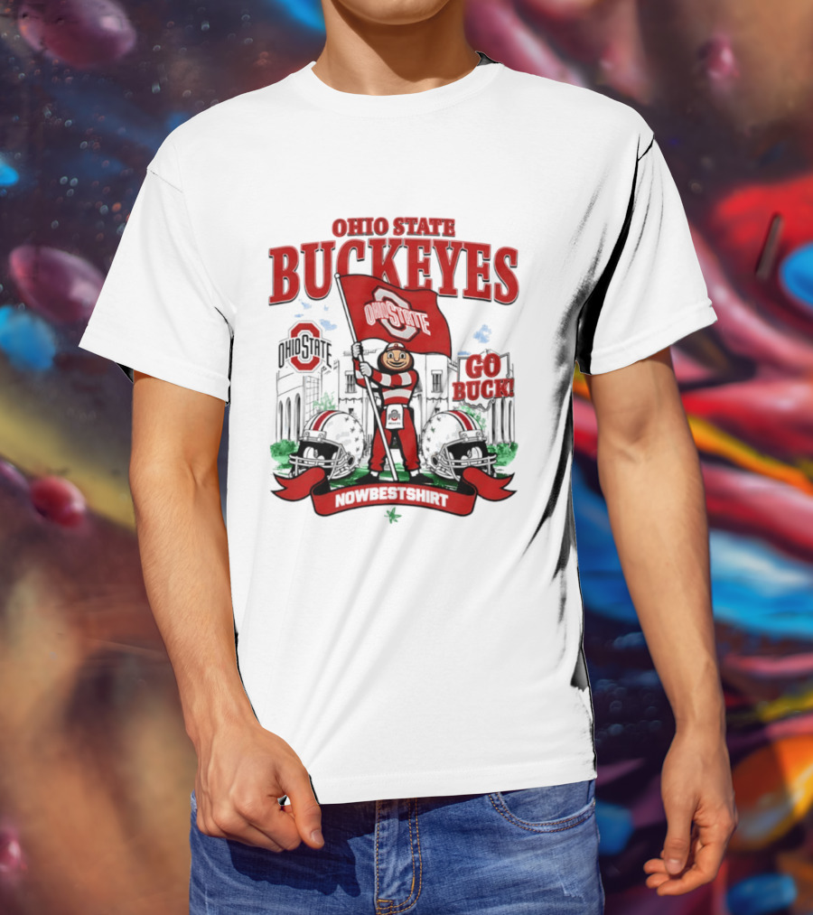 Ohio State Buckeyes Brutus Flag Go Buck Helmet Stadium Nowbes T-Shirt