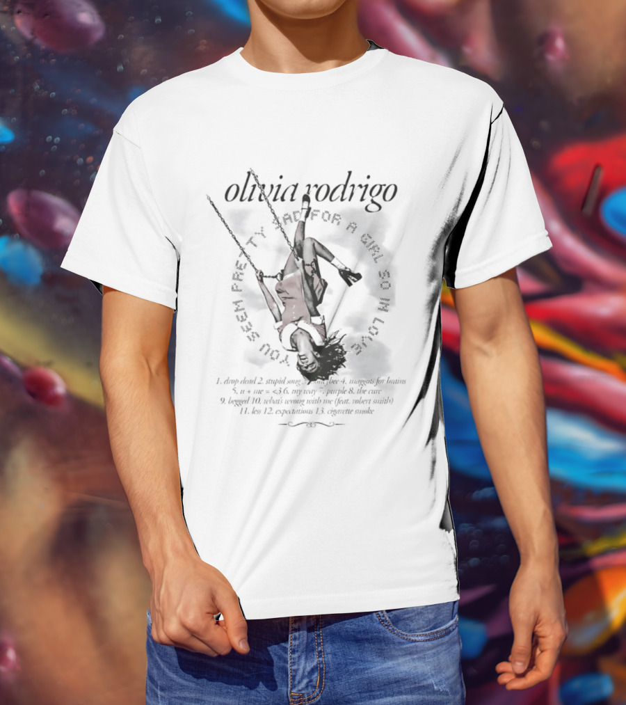 Olivia Rodrigo Pretty Bad For A Girl So In Love Tracklist Heart Blue Roses Skulls T-Shirt