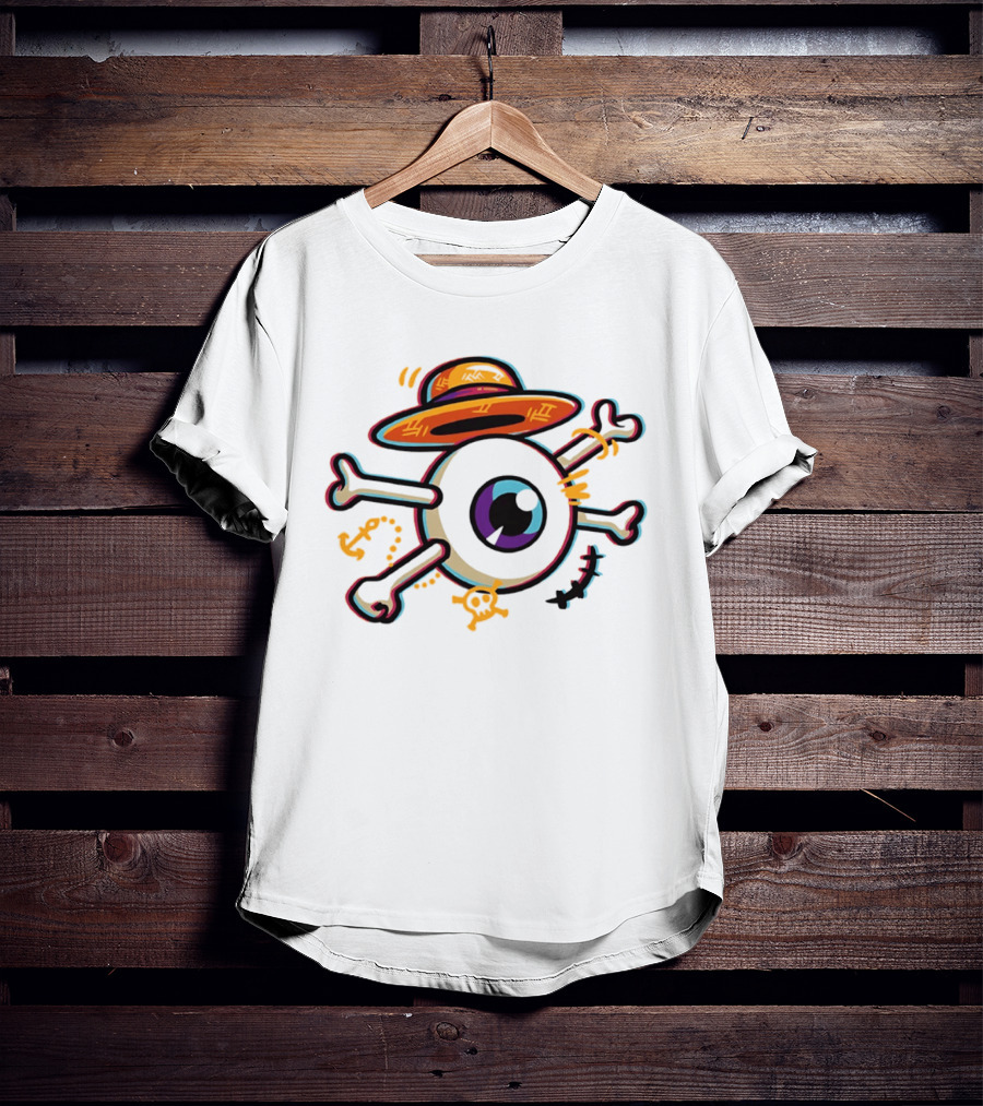 One Piece Straw Hat Eye Bone Pirate Symbol Iconic Anime Series Fan Merch T-Shirt