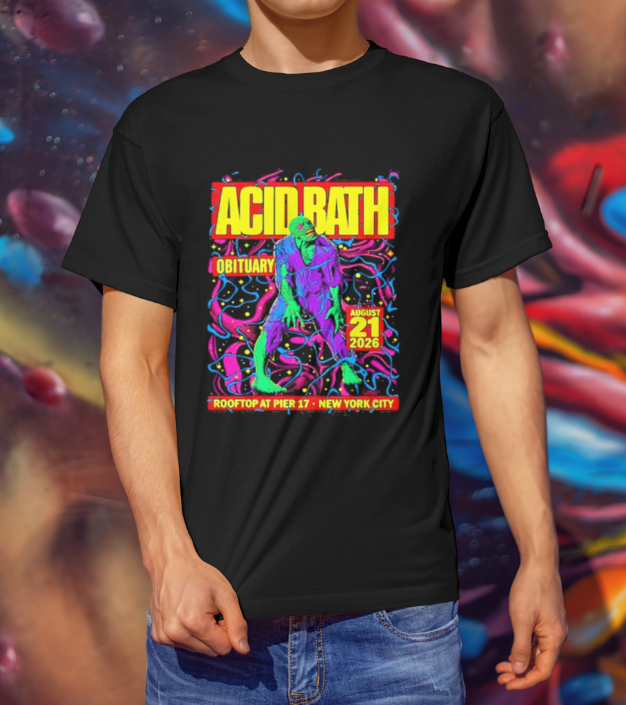 Acid Bath Obituary Rooftop At Pier 17 New York City August 21 2026 T-Shirt