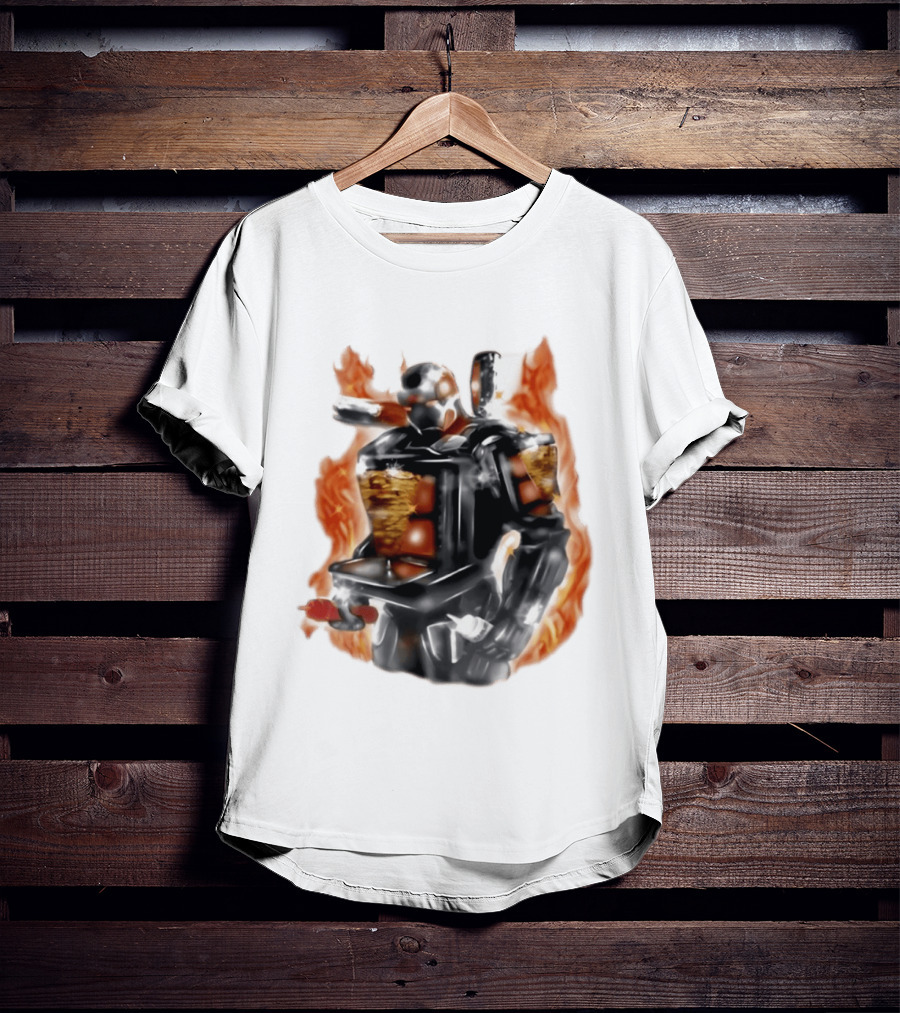 Shawarma Man 90s Flame Airbrush Robot T-Shirt