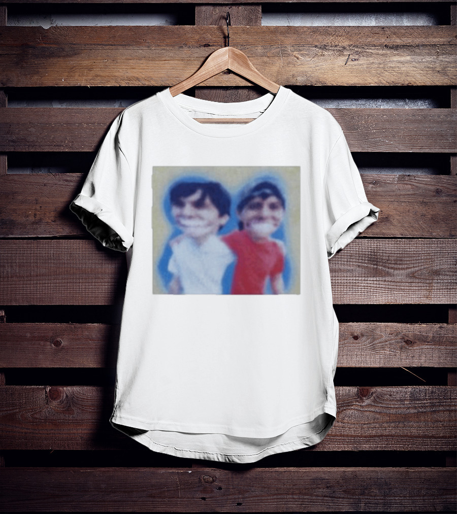 Slushy Noobs Hugging Cartoon Characters In Red And White Outfits T-Shirt