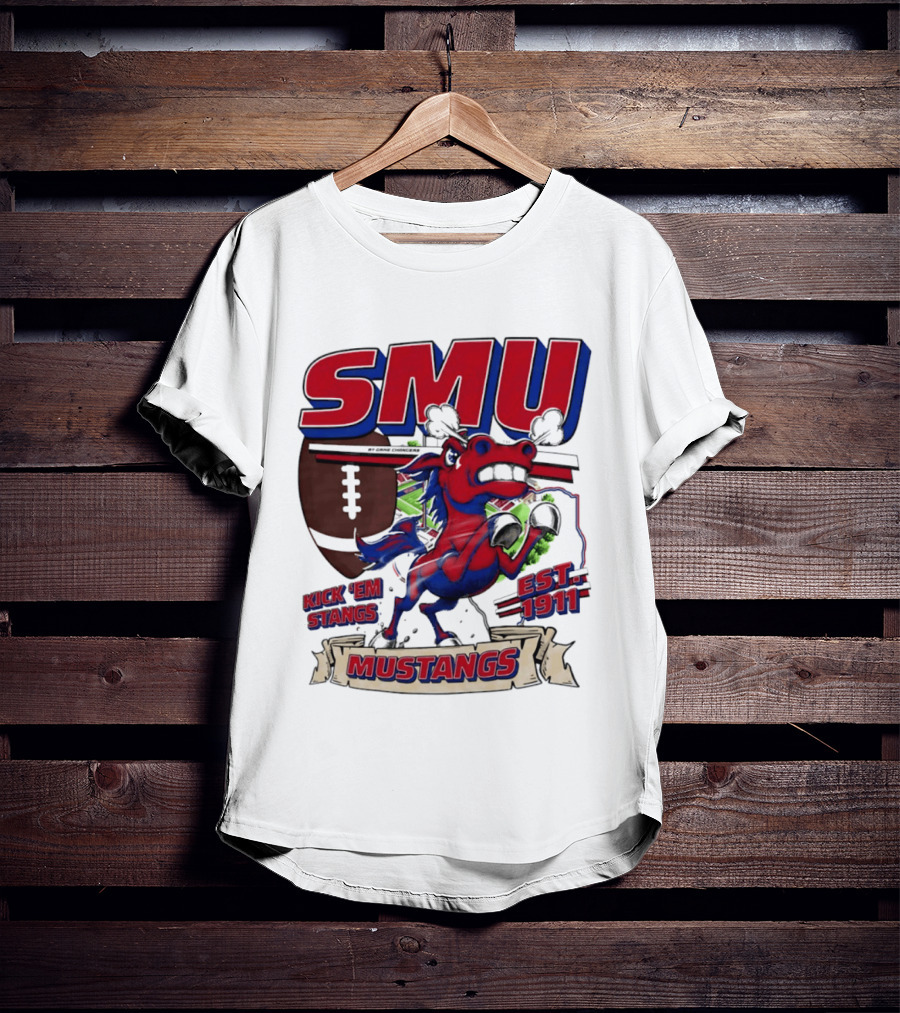 SMU Mustangs Kick 'Em Stangs Football 1911 T-Shirt