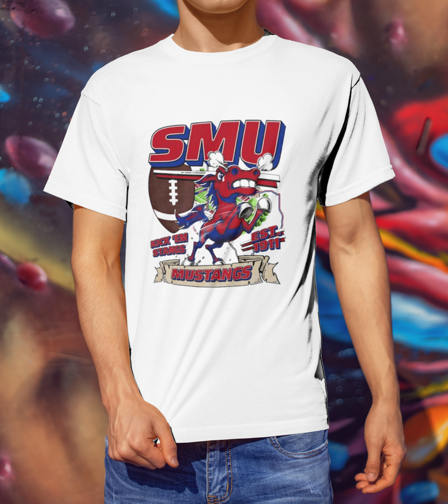 SMU Mustangs Kick 'Em Stangs Football 1911 T-Shirt