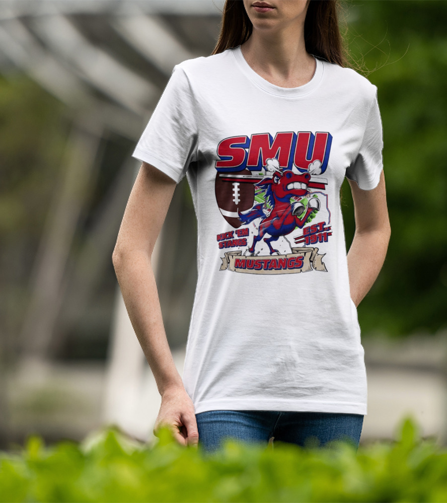 SMU Mustangs Kick 'Em Stangs Football 1911 T-Shirt