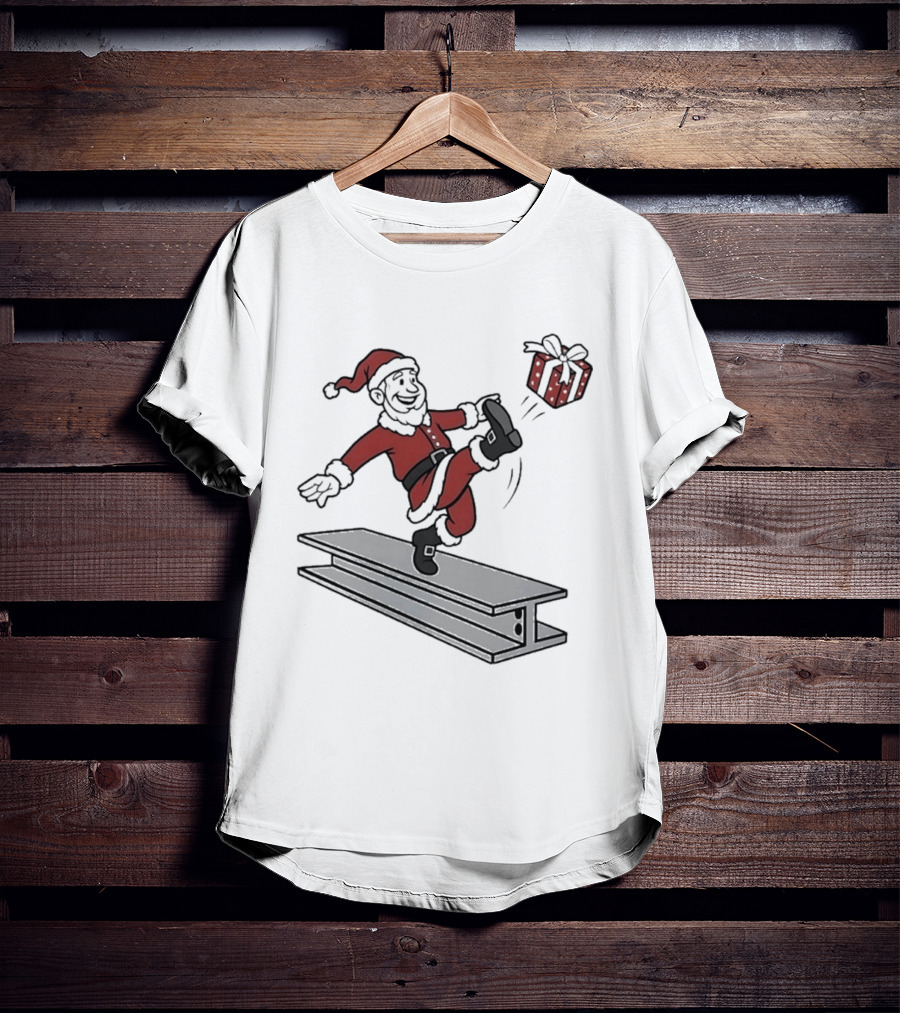 Steel City Santa Claus Dancing On Steel Beam With Holiday T-Shirt