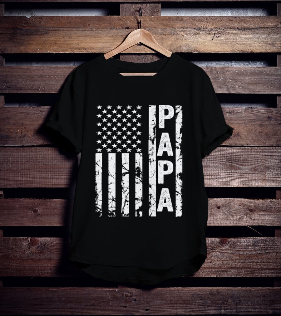 Papa USA Flag Distressed Style Stars And Stripes T-Shirt