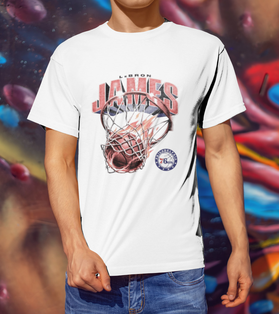 LeBron James 23 Basketball Fire Hoop Philadelphia 76ers T-Shirt