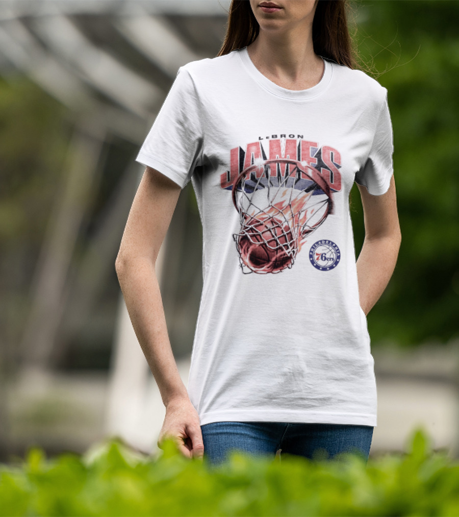 LeBron James 23 Basketball Fire Hoop Philadelphia 76ers T-Shirt
