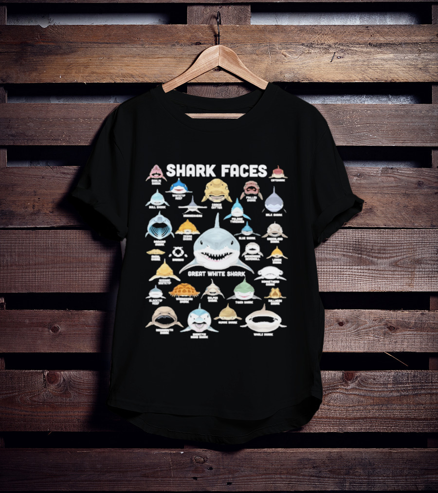 Shark Faces Types Marine Biology Great White Hammerhead Whale Tiger Goblin Thresher Whale Goblin T-Shirt