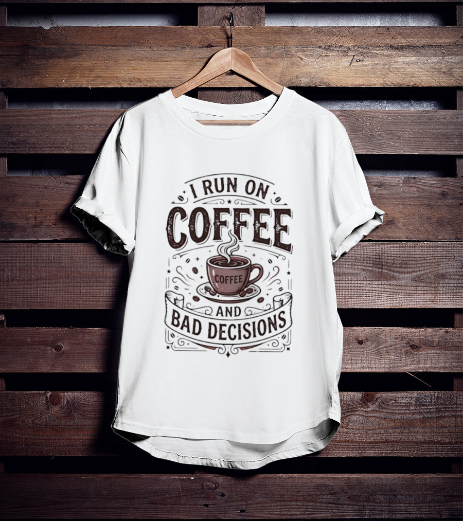 I Run On Coffee And Bad Decisions Caffeine Addict Cup Steam T-Shirt