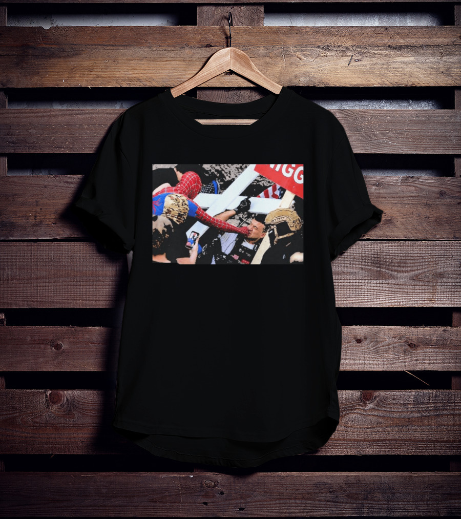 Spiderman Punch A Nazi Humor Superhero Comic Book Action Scene T-Shirt