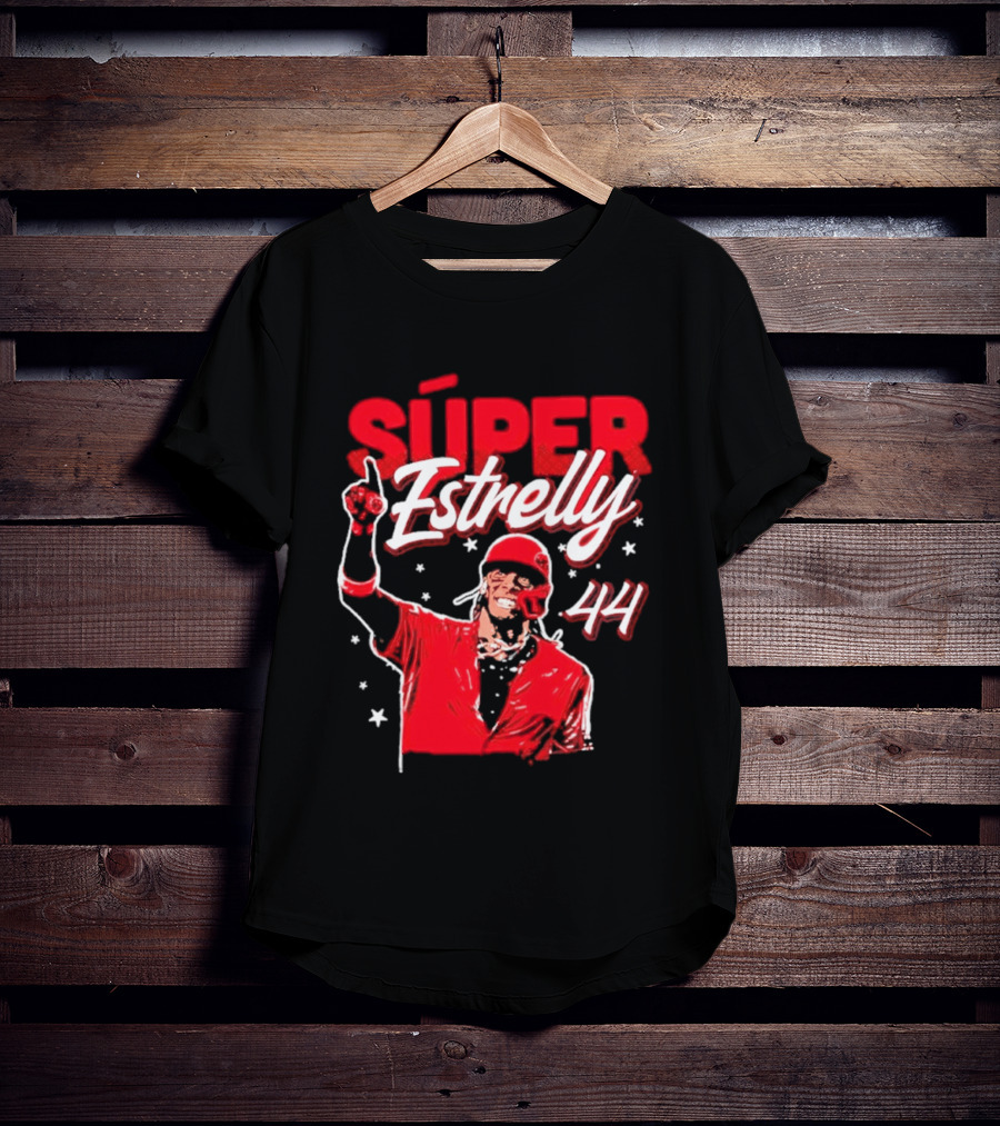 Súper Estrelly 44 Red Baseball Celebration Hero T-Shirt