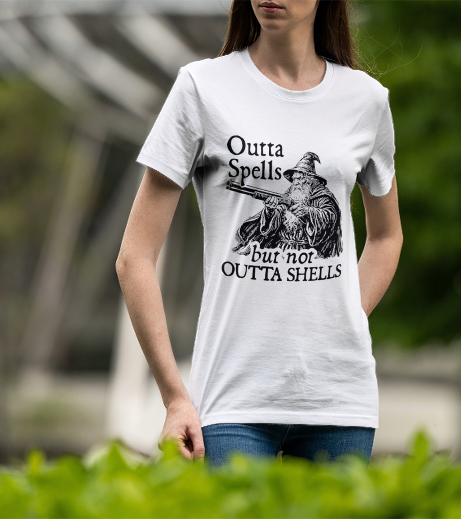 Outta Spells But Not Outta Shells Wizard With Shotgun T-Shirt