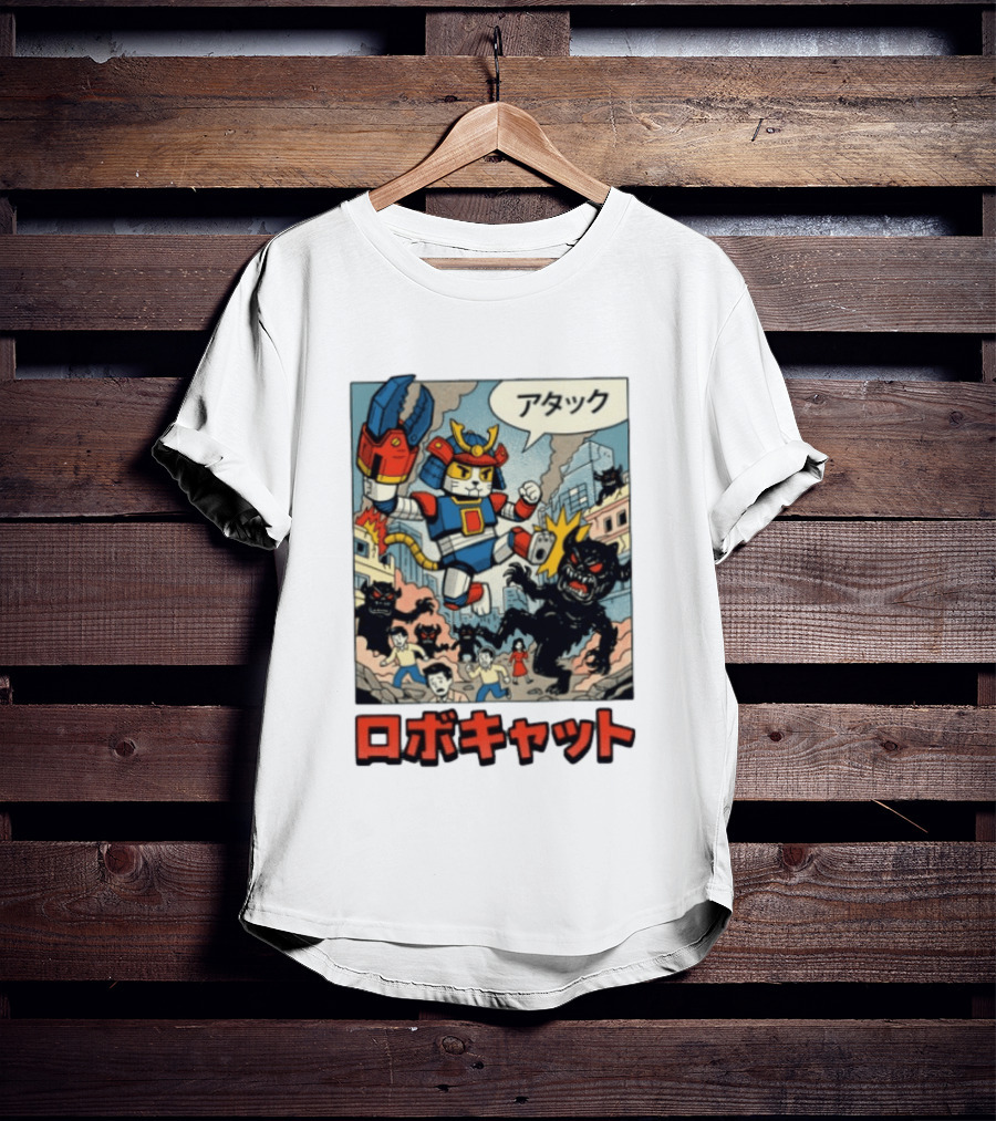 RoboCat Attack Japanese Mecha Kaiju T-Shirt