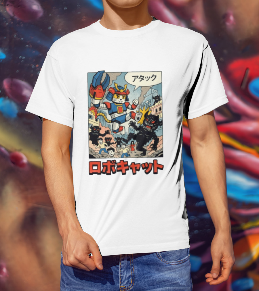 RoboCat Attack Japanese Mecha Kaiju T-Shirt