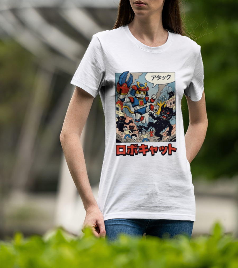 RoboCat Attack Japanese Mecha Kaiju T-Shirt