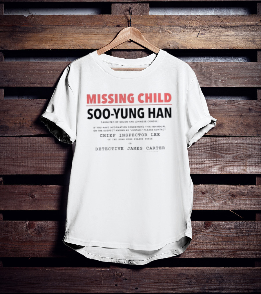 Missing Child Soo Yung Han Grey Lincoln Town Car Detective James Carter T-Shirt