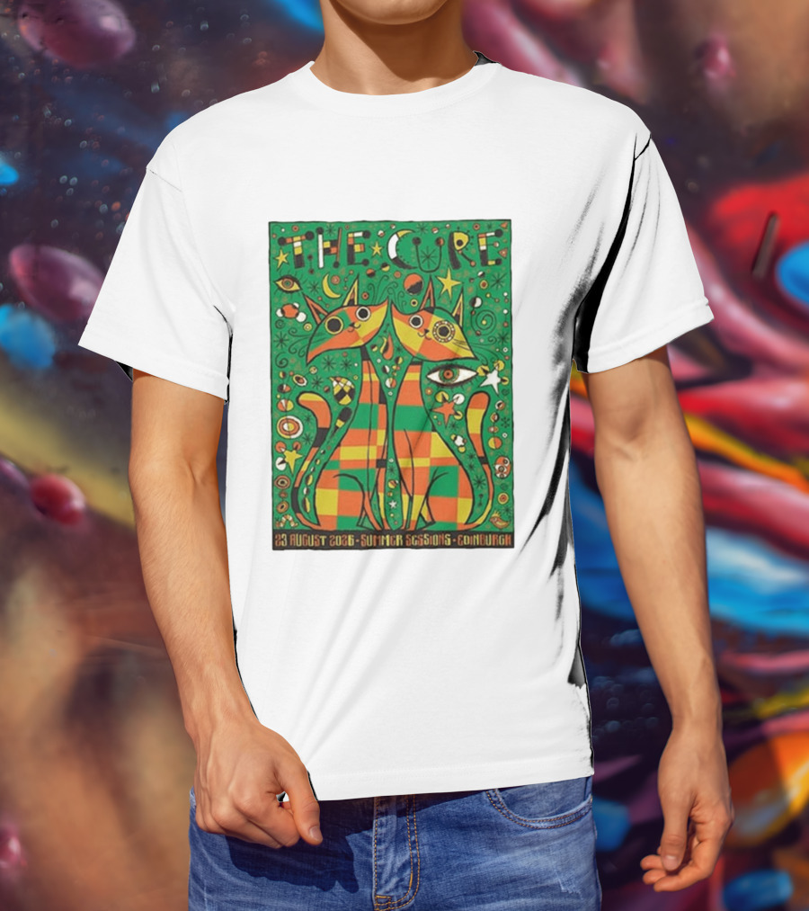 The Cure Summer Sessions Edinburgh August 2026 Two Cats Psychedelic T-Shirt