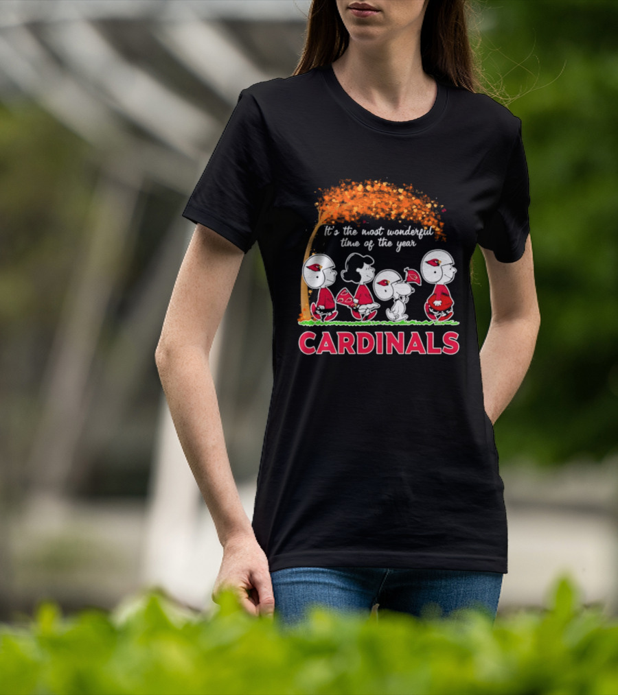 Arizona Cardinals Peanuts Halloween 2026 Fall Autumn It's The Most Wonderful Time Of The Year T-Shirt