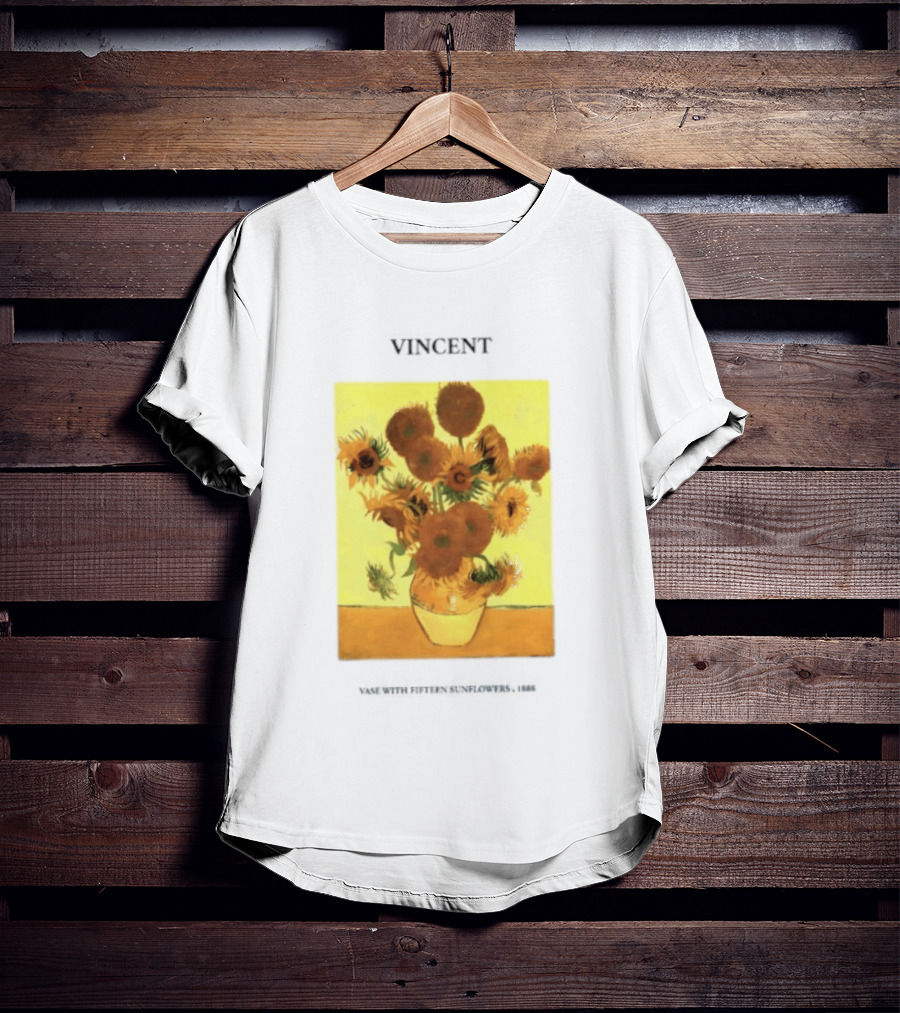 Vincent Van Gogh Sunflowers Vase Painting Vincent Written On It T-Shirt