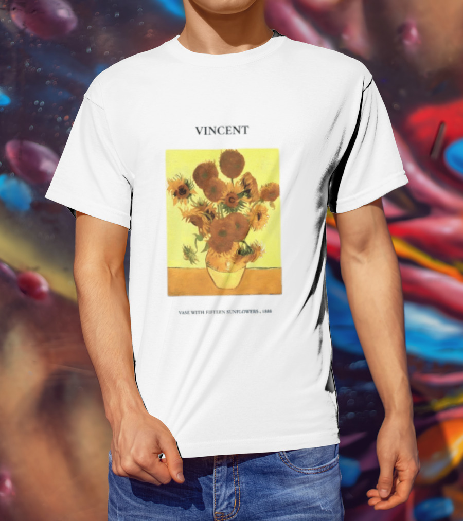 Vincent Van Gogh Sunflowers Vase Painting Vincent Written On It T-Shirt