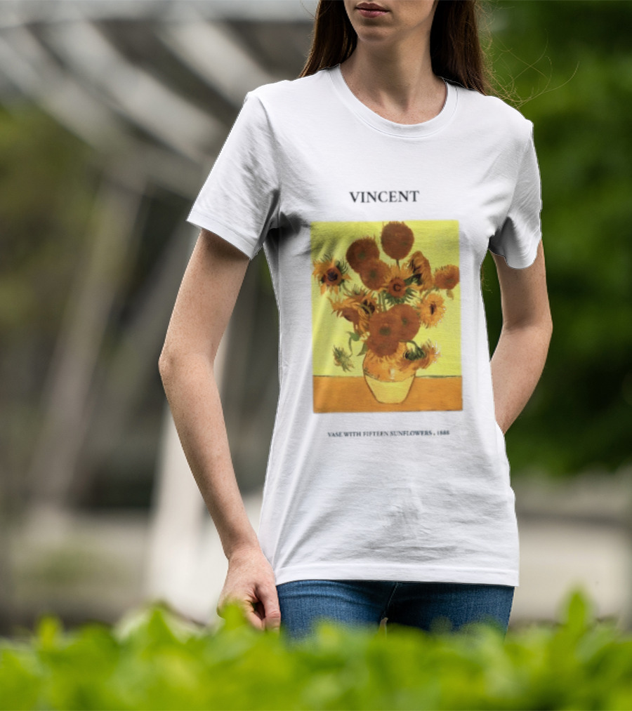 Vincent Van Gogh Sunflowers Vase Painting Vincent Written On It T-Shirt