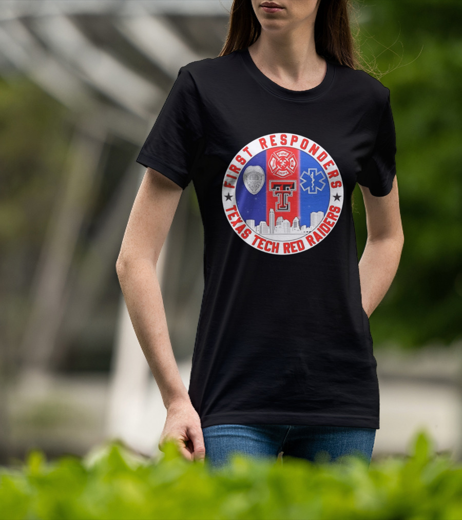 First Responders Texas Tech Red Raiders Fire Department Police EMS Skyline T-Shirt