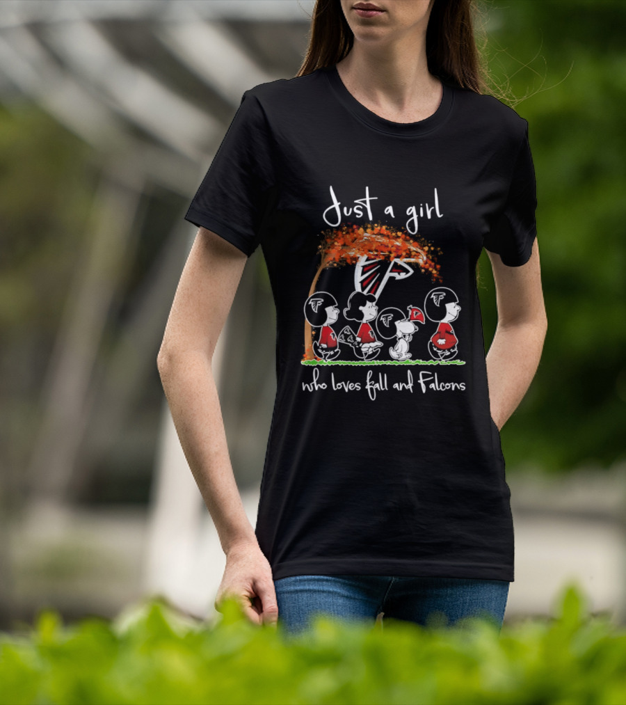 Just A Girl Who Loves Fall And Falcons Football Halloween 2026 T-Shirt