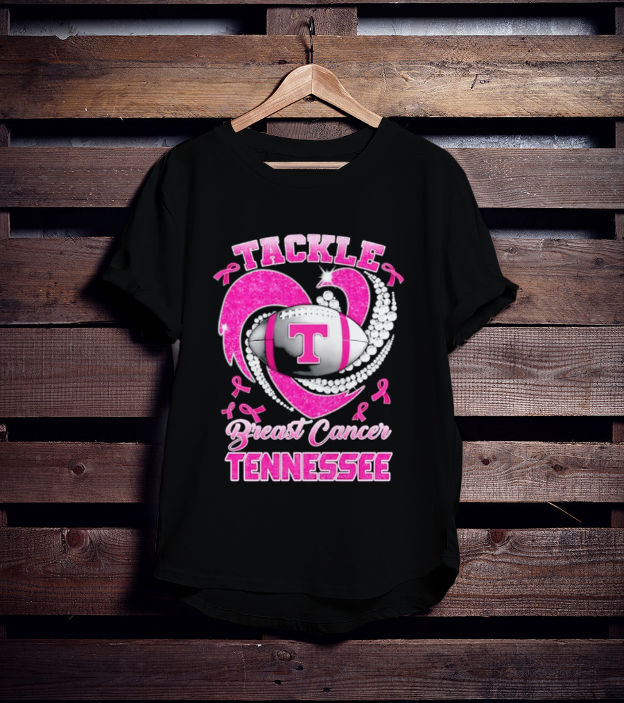 Tackle Breast Cancer Tennessee Volunteers Pink Ribbon Football Awareness T-Shirt