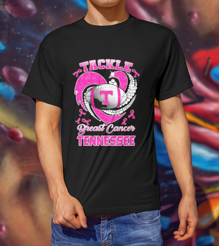 Tackle Breast Cancer Tennessee Volunteers Pink Ribbon Football Awareness T-Shirt
