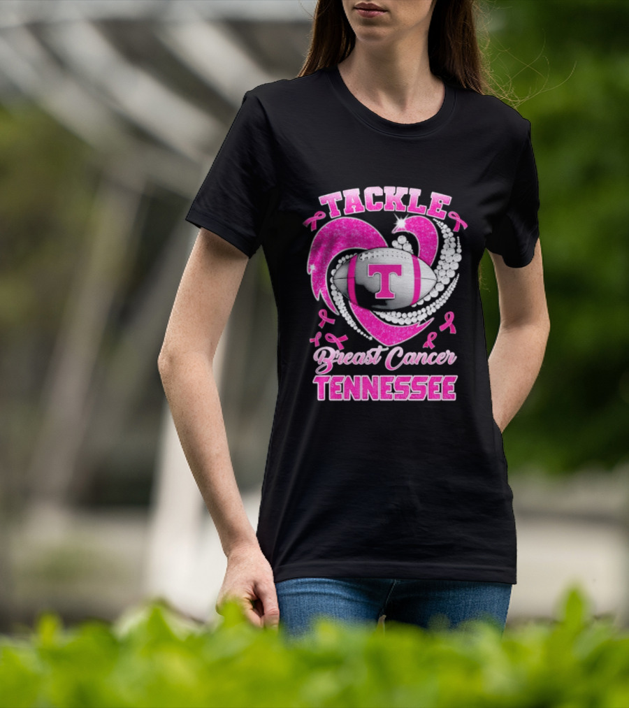 Tackle Breast Cancer Tennessee Volunteers Pink Ribbon Football Awareness T-Shirt
