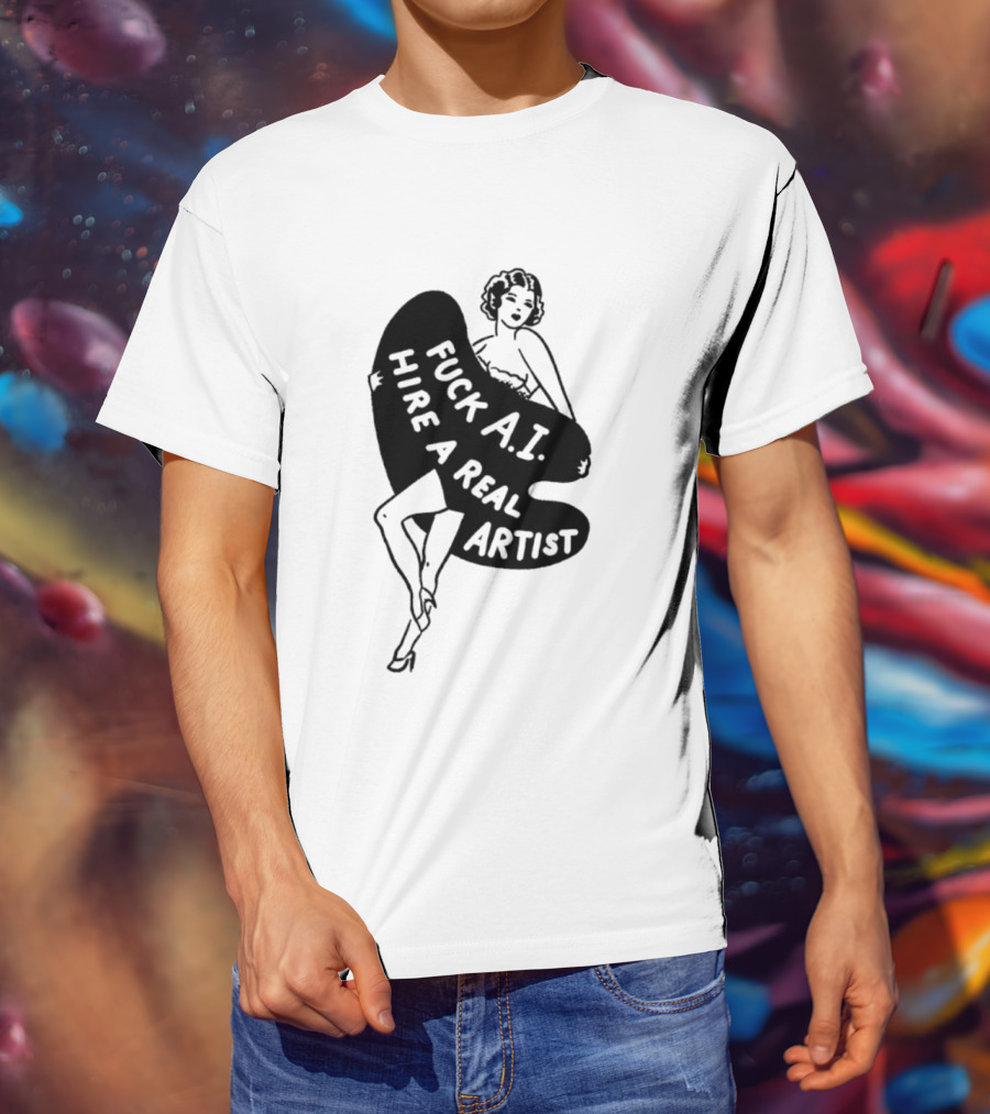 Fuck AI Hire A Real Artist Vintage Pin Up Style Palette T-Shirt